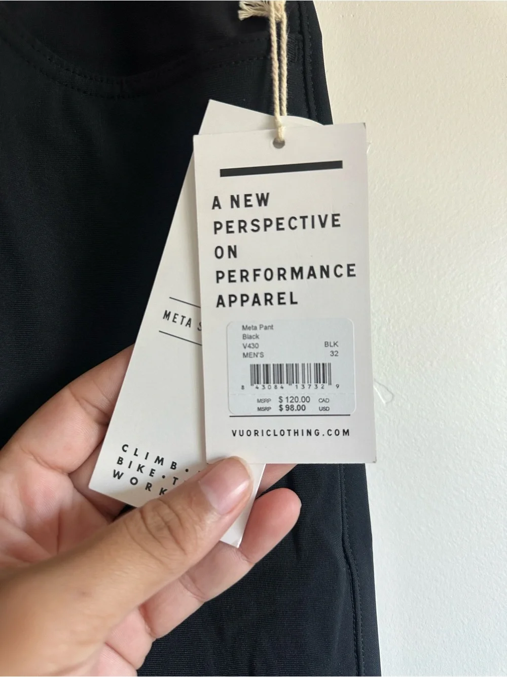 NWT Vuori Meta™ Black Pant Athletic Slim Fit 32 Waist 32